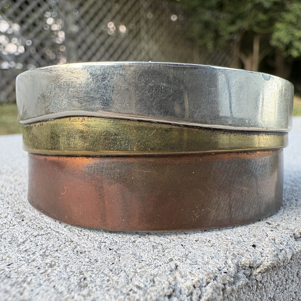 Artisan AKE 10/78 Mixed Metal Copper Brass Wide Cuff Bracelet Brutalist Vintage